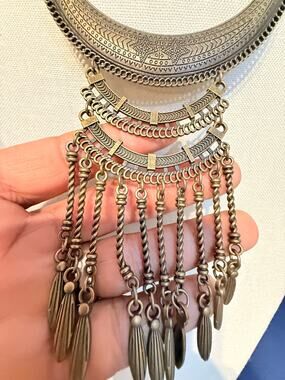 Vintage Boho Fringe Bib Necklace 18”